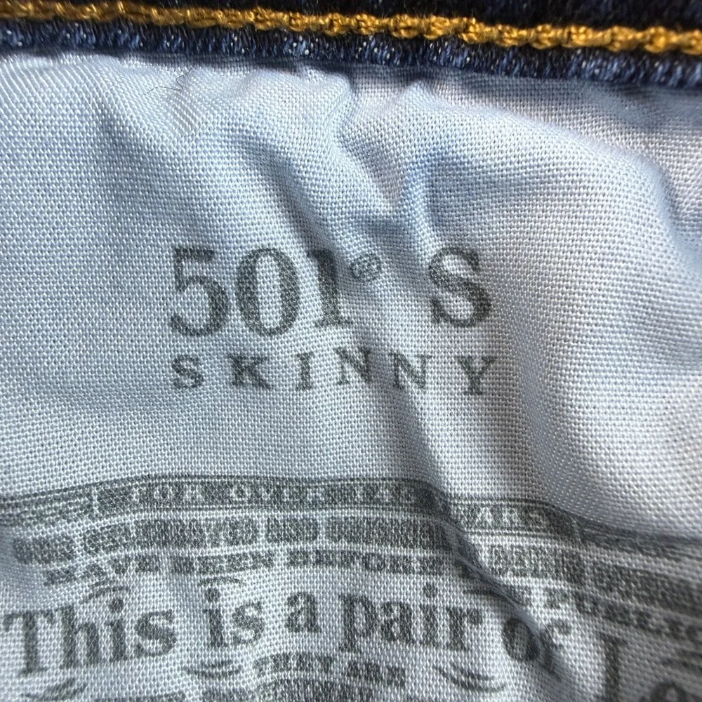 Levis 501 Skinny Jeans Womens 26x28 Dark Wash Distressed Denim 29502-0201